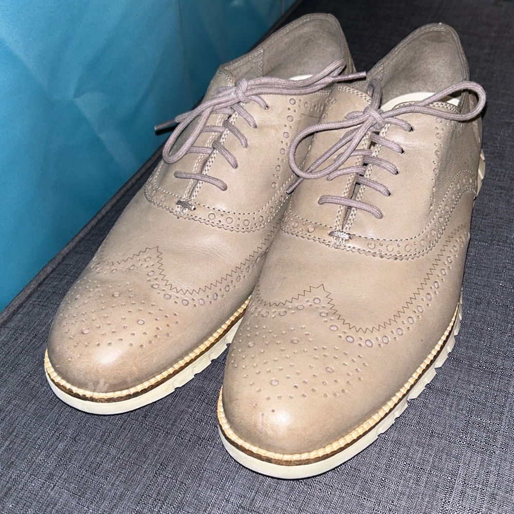 Cole Haan Men's ZeroGrand  Light Gray Leather Wingtip Oxford casual shoes 13M
